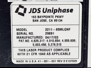 Thumbnail image of JDS Uniphase Air Cooled Argon-Ion Laser Head Model: 2211-65MLQNF with PSU