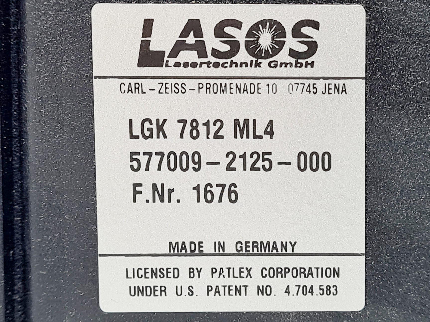 Image of LASOS Air Cooled Laser Head Model: LGK 7812 ML4 
