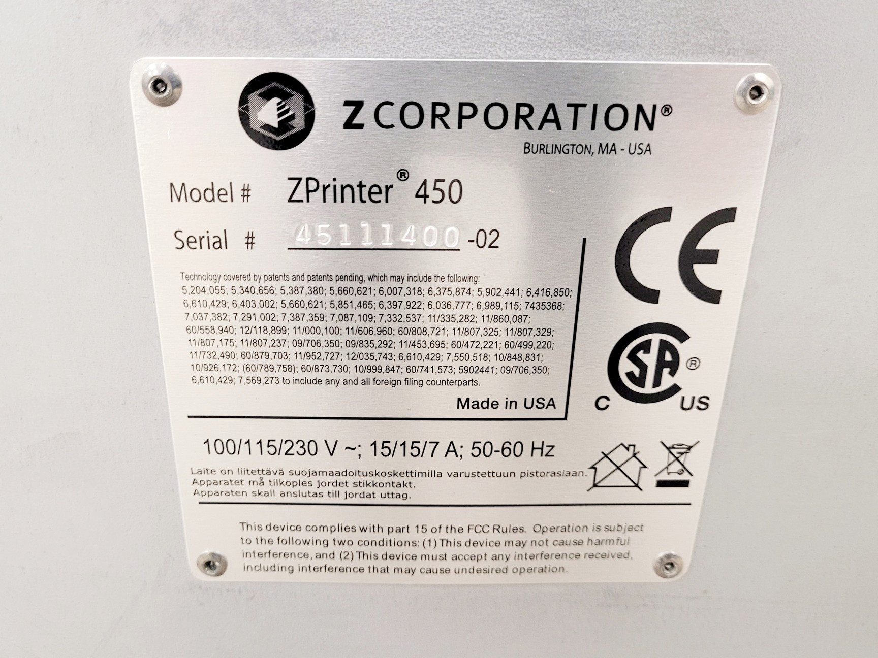 Image of Z Corporation ZPrinter 450 3D Printer