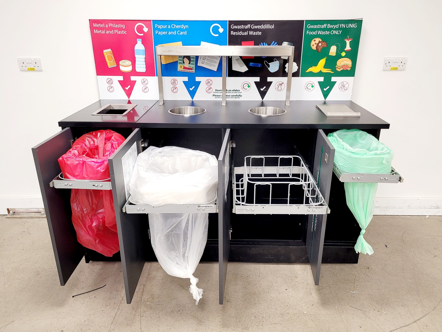 Image of Wooden 4 Waste Stream Bin Metal & Plastic, Paper, General Waste & Food Waste 