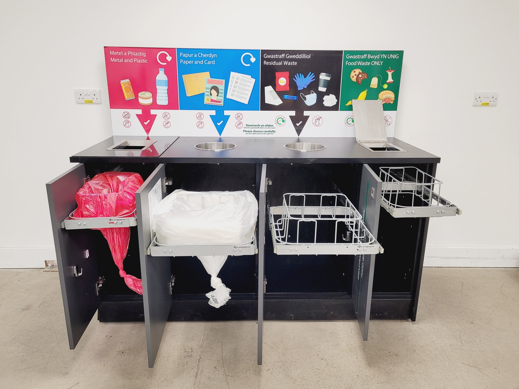 Image of Wooden 4 Waste Stream Bin Metal & Plastic, Paper, General Waste & Food Waste 