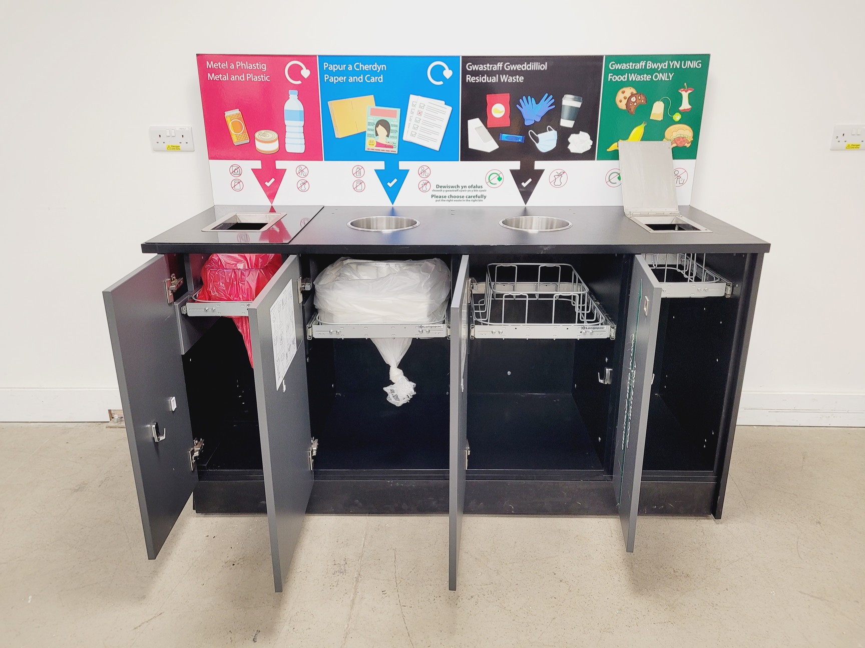 Image of Wooden 4 Waste Stream Bin Metal & Plastic, Paper, General Waste & Food Waste 