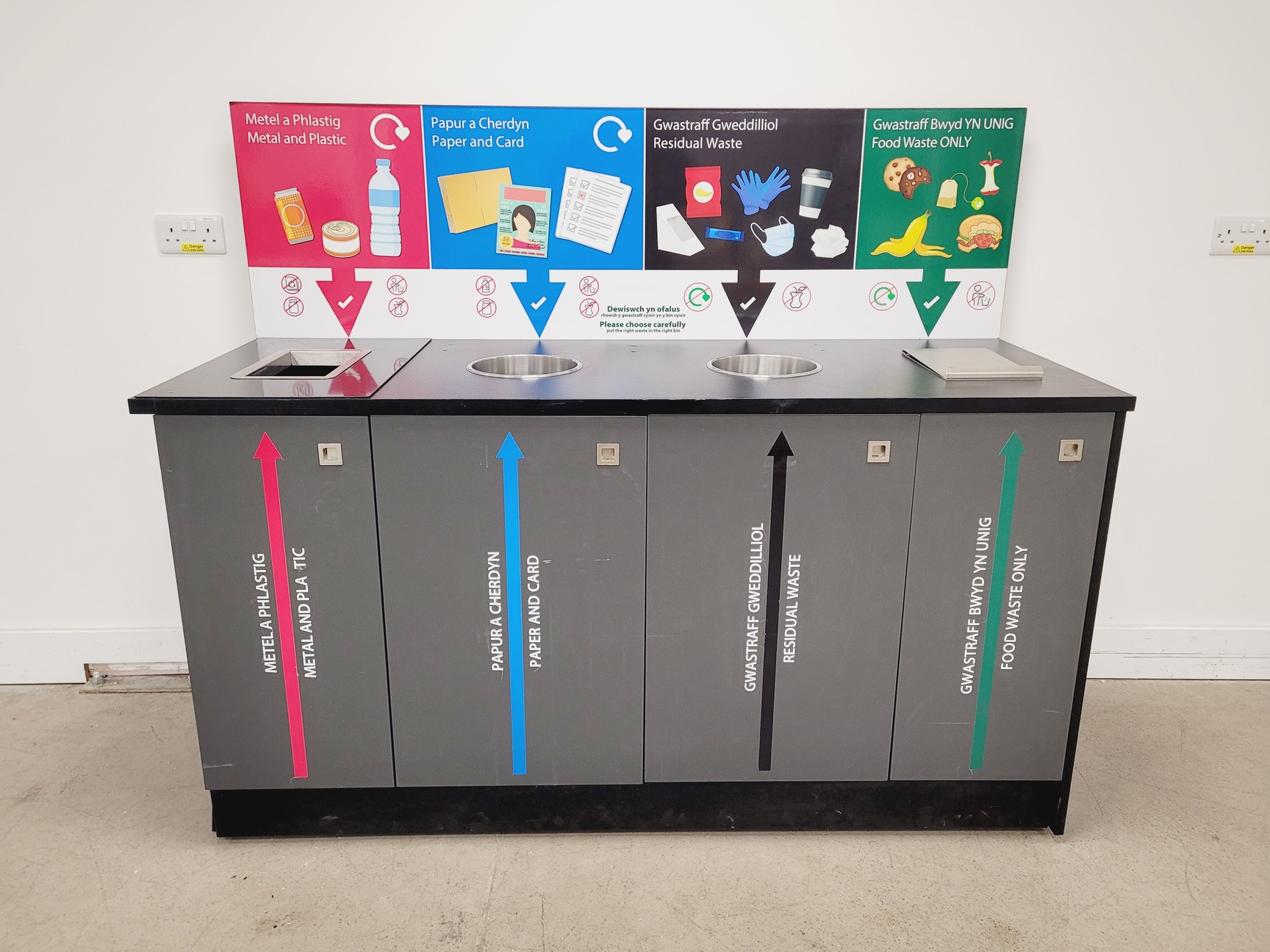 Image of Wooden 4 Waste Stream Bin Metal & Plastic, Paper, General Waste & Food Waste 