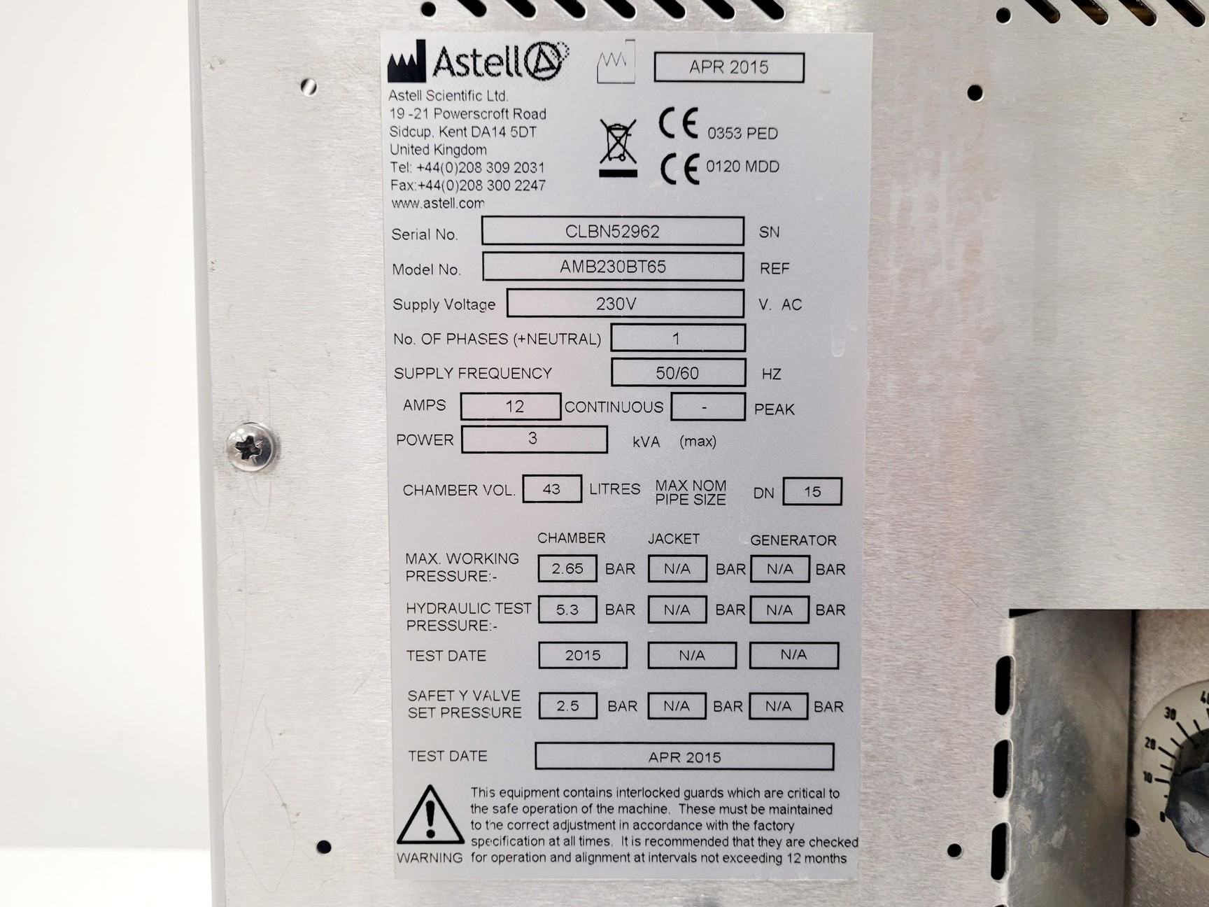 Image of Astell AMB230BT65 Benchtop Autoclave