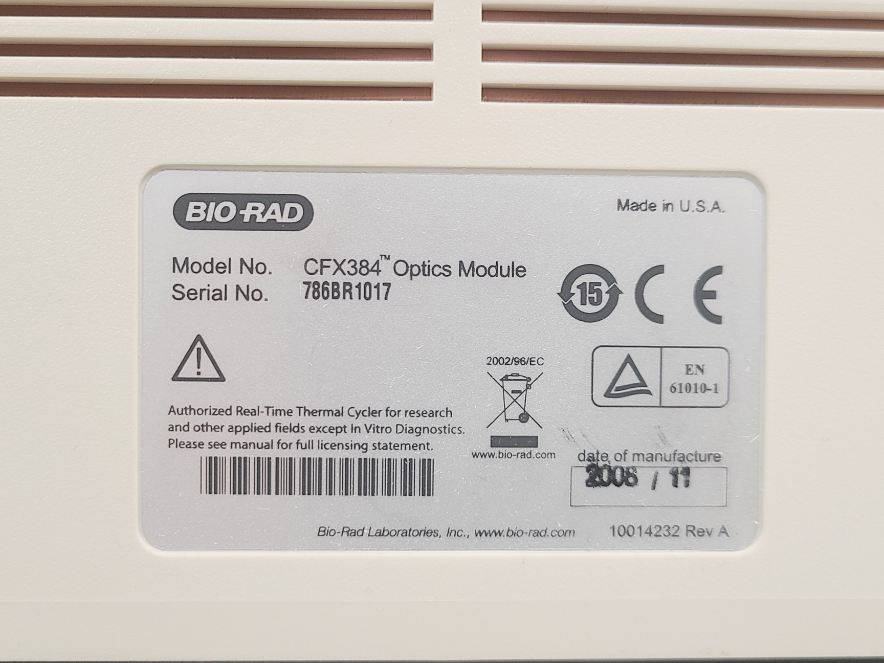 Image of Bio-Rad CFX384 Real time system C1000 Thermocycler (manual lid) Lab