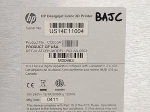 Thumbnail image of HP Designjet Colour 3D Printer Regulatory Model BCLAA-0903
