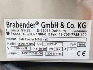Thumbnail image of Brabender Side Feeder - MT-S HYD - 629375.016 