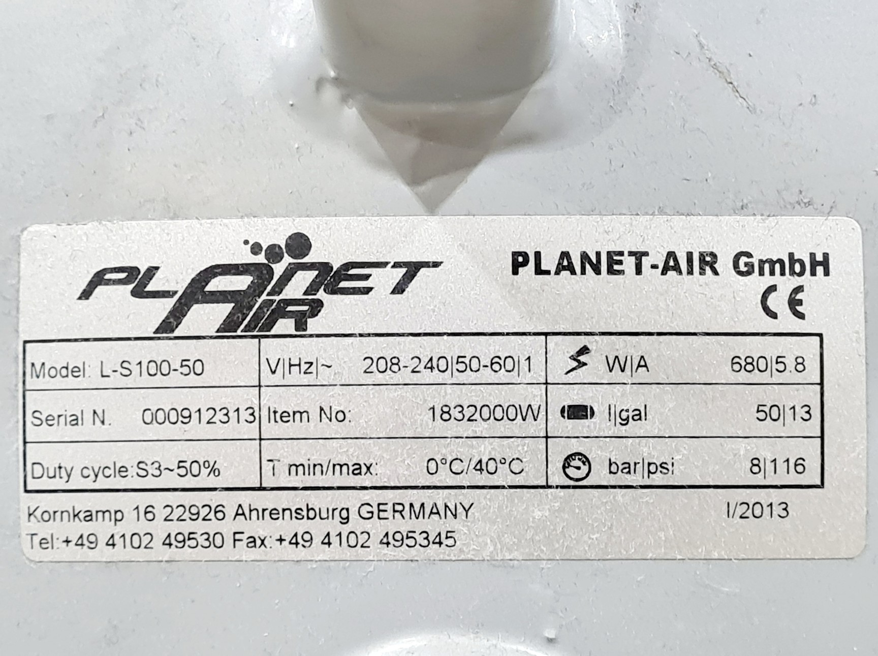 Image of Planet-Air Silver-Line Air Compressor Model L-S100-50
