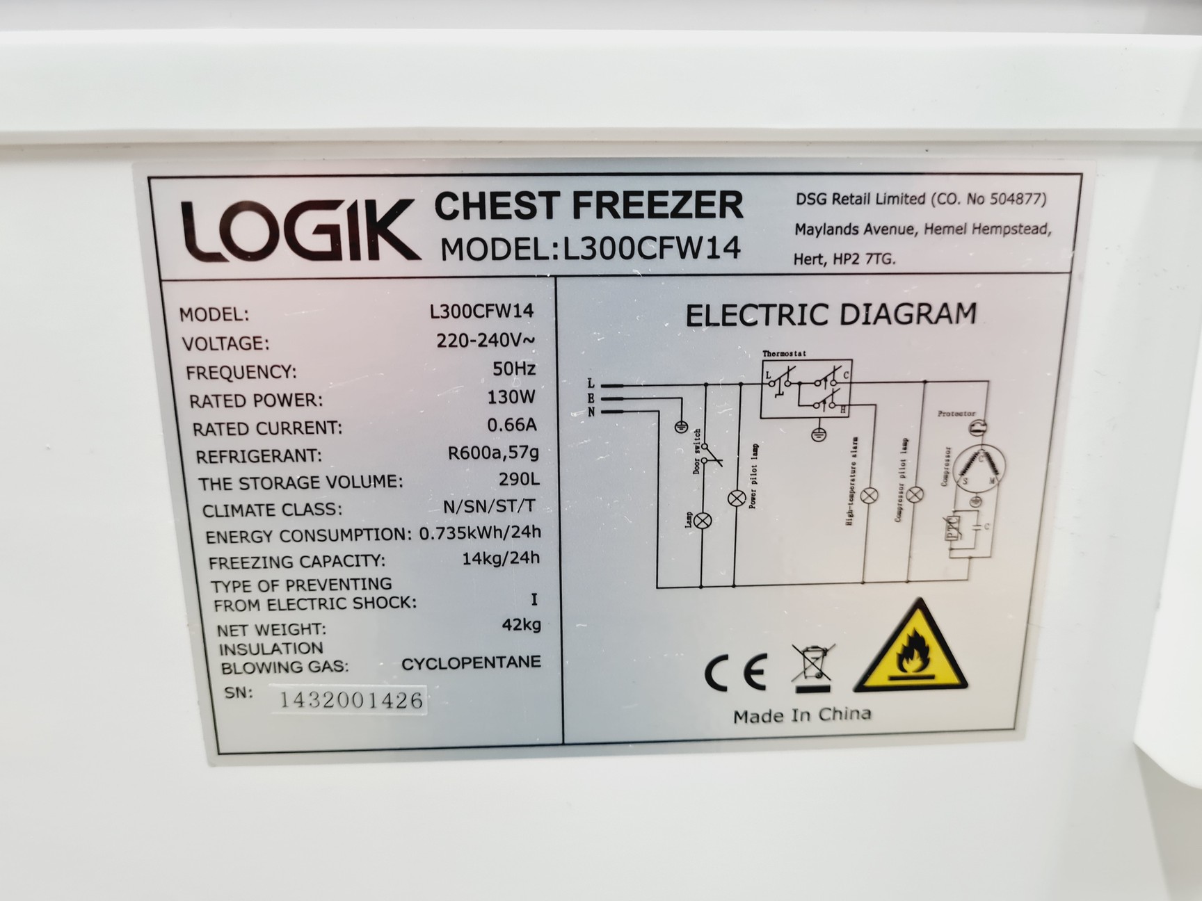 Image of Logik L300CFW14 Chest Freezer 