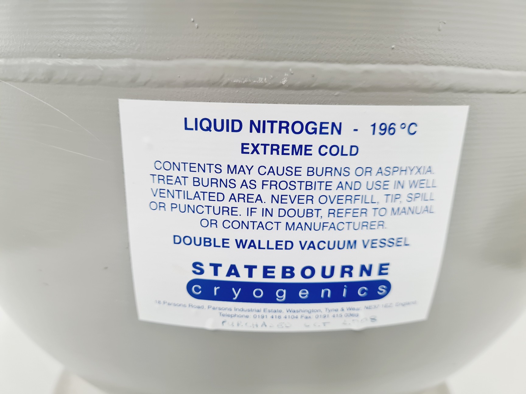 Image of Statebourne Cryogenics Liquid Nitrogen Dewar with Wheeled Trolley