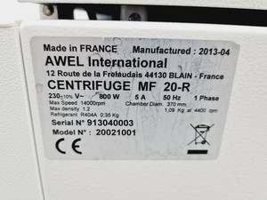 Thumbnail image of Awel MF 20-R Centrifuge