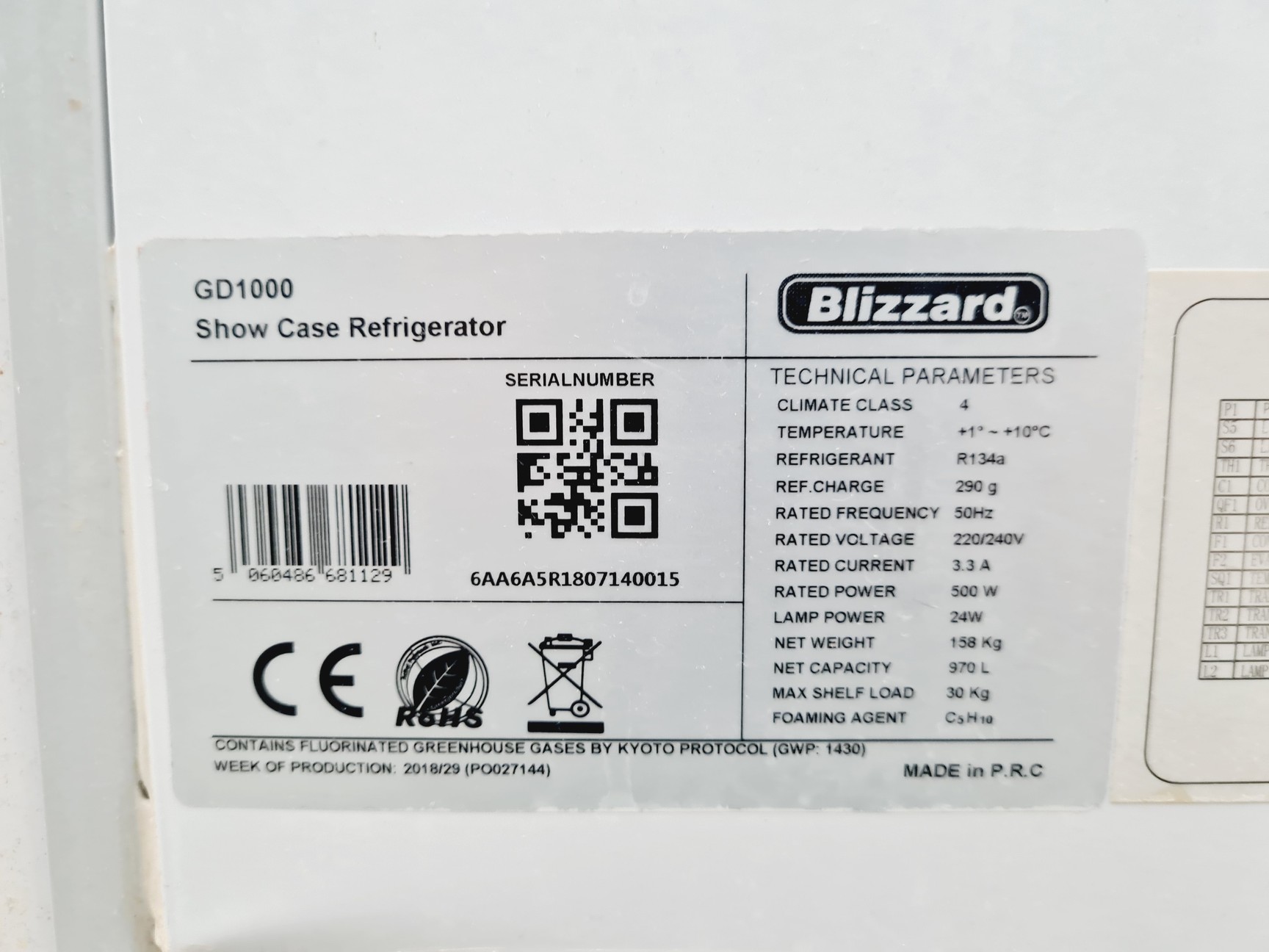 Image of Blizzard GD1000 Show Case Refrigerator Lab