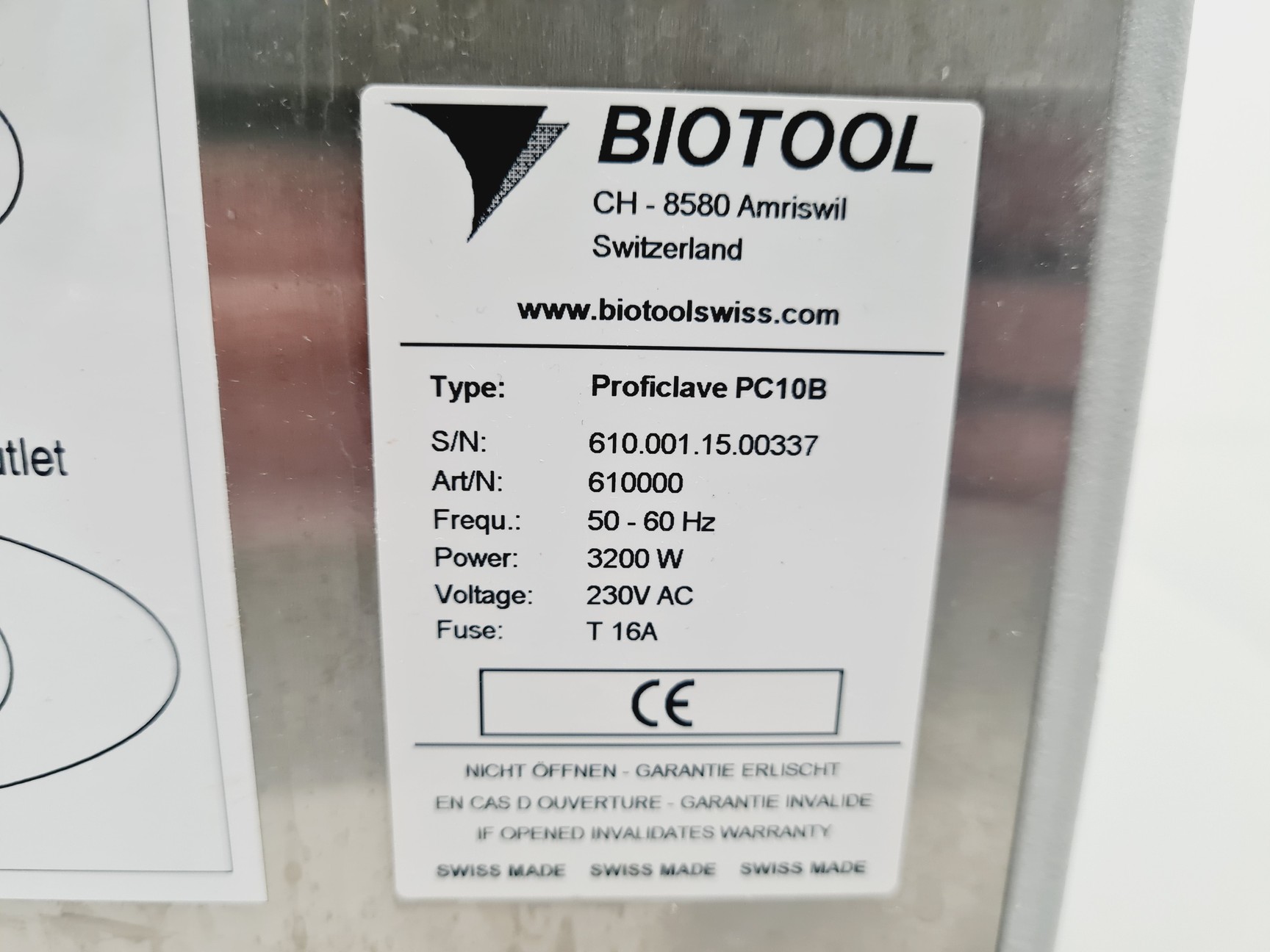 Image of BioTool Proficlave PC10B Benchtop Laboratory Autoclave Lab