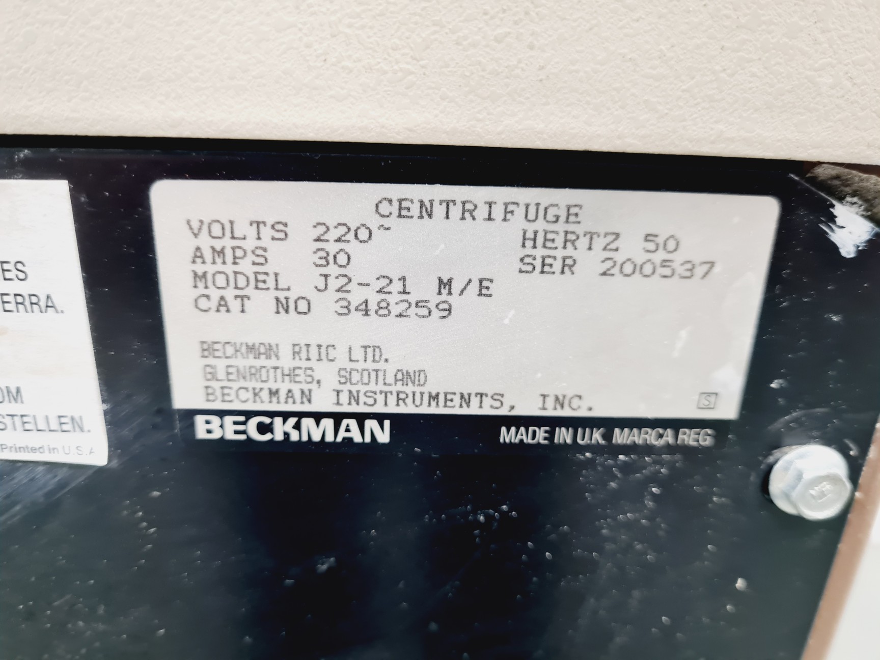 Image of Beckman J2-21 Floor Standing Centrifuge Lab