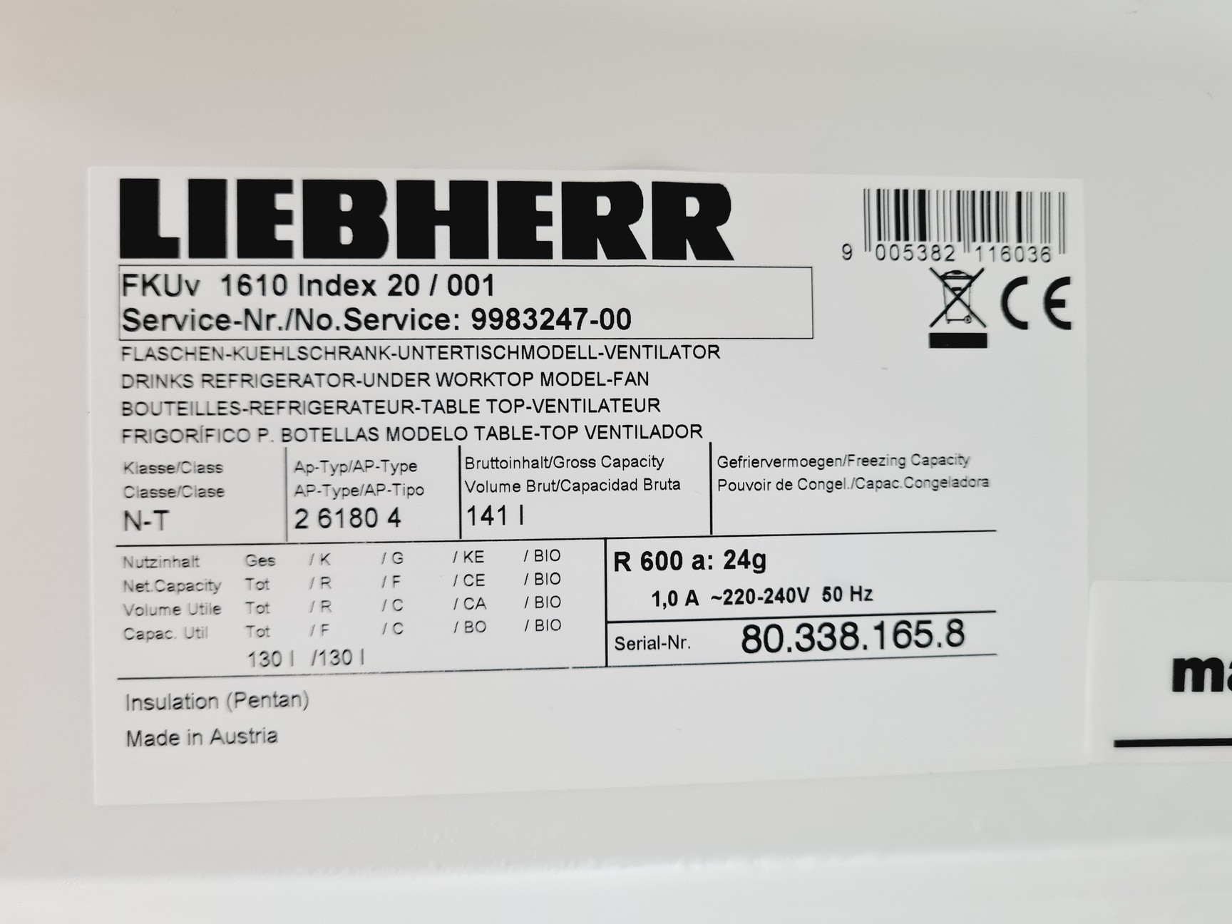 Image of Liebherr FKUv 1610 Laboratory Fridge