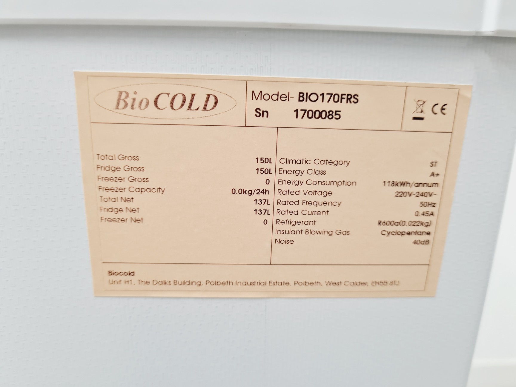 Image of Bio Cold BIO170FRS Spark Free Fridge