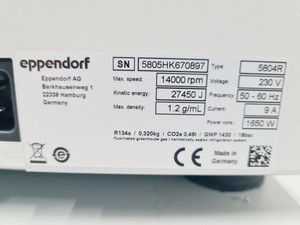 Thumbnail image of Eppendorf Refrigerated Centrifuge 5804 R w/ Eppendorf S-4-72 Rotor Lab