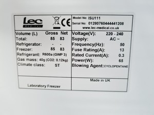 Thumbnail image of LEC+ Laboratory Medical Freezer ISU1111 Lab