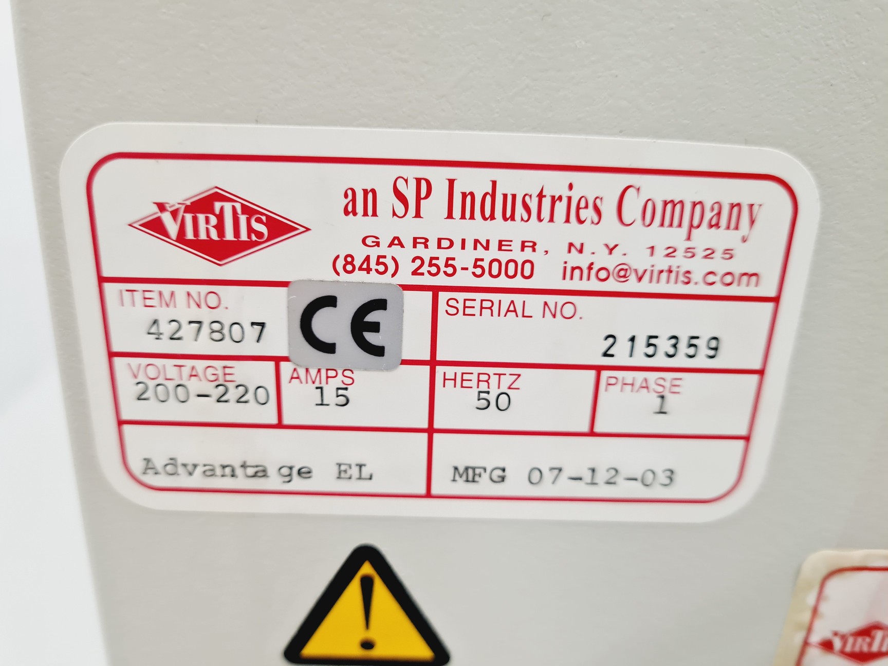 Image of VirTis Advantage EL 427807 Freeze Dryer Lab