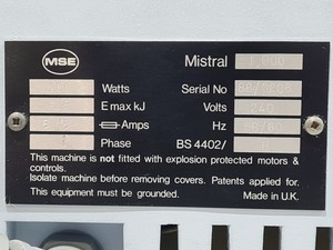 Thumbnail image of MSE Mistral 1000 Benchtop Centrifuge w/ Swing-Out Rotor 3600RPM Lab