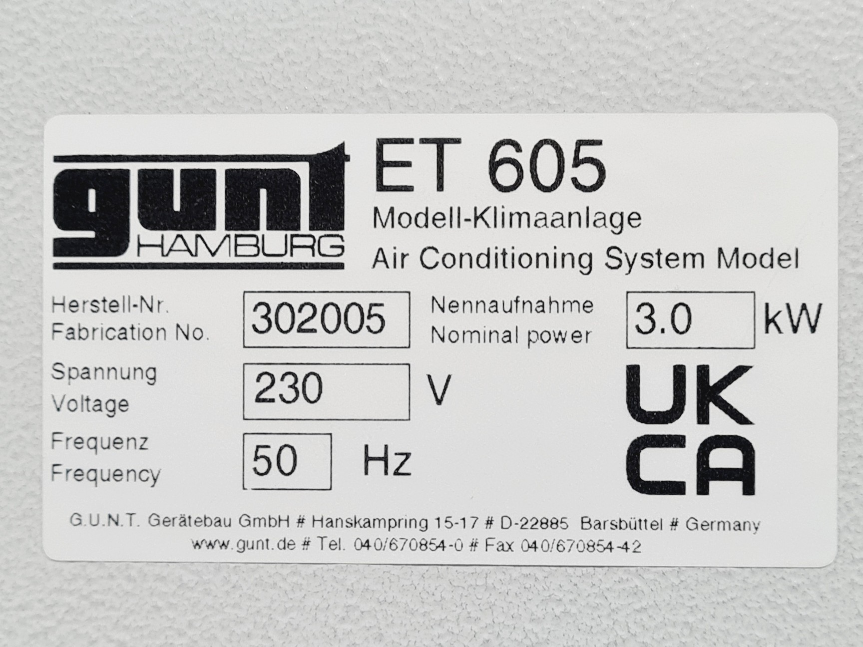 Image of GUNT ET 605 Air Conditioning System Training Unit / Educational Model