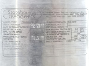 Thumbnail image of StateBourne CryoStor 240 Stainless Liquid Nitrogen Storage Tank 