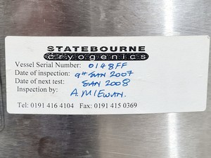 Thumbnail image of StateBourne CryoStor 240 Stainless Liquid Nitrogen Storage Tank 