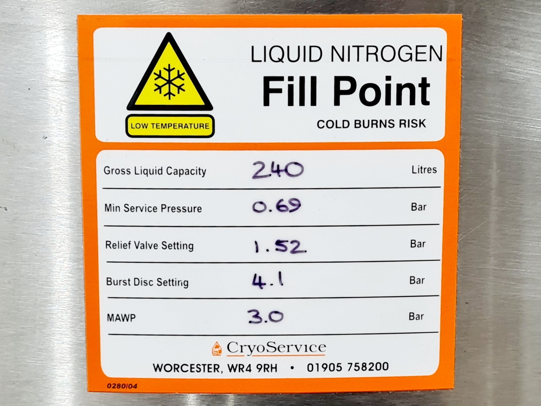 Image of StateBourne CryoStor 240 Stainless Liquid Nitrogen Storage Tank 