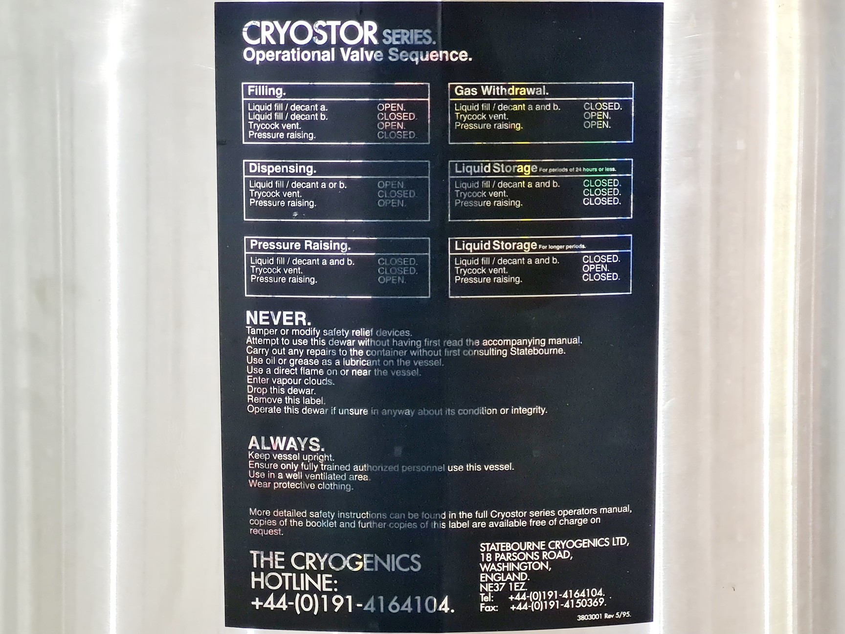 Image of StateBourne CryoStor 240 Stainless Liquid Nitrogen Storage Tank 