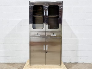 Image of Glass Front Stainless Steel Cabinet 90x40x180cm