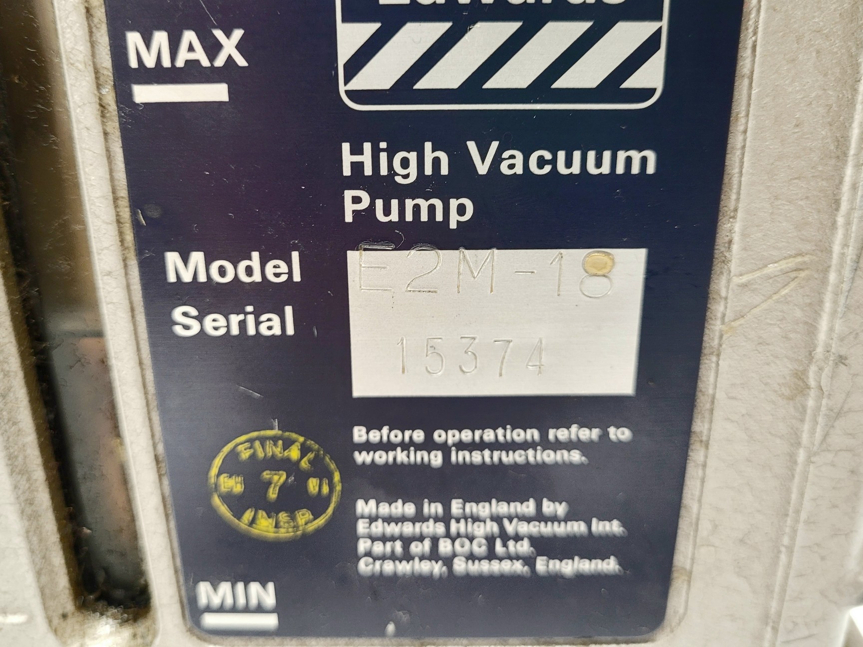 Image of Edwards 18 Rotary Vane Vacuum Pump E2M18 