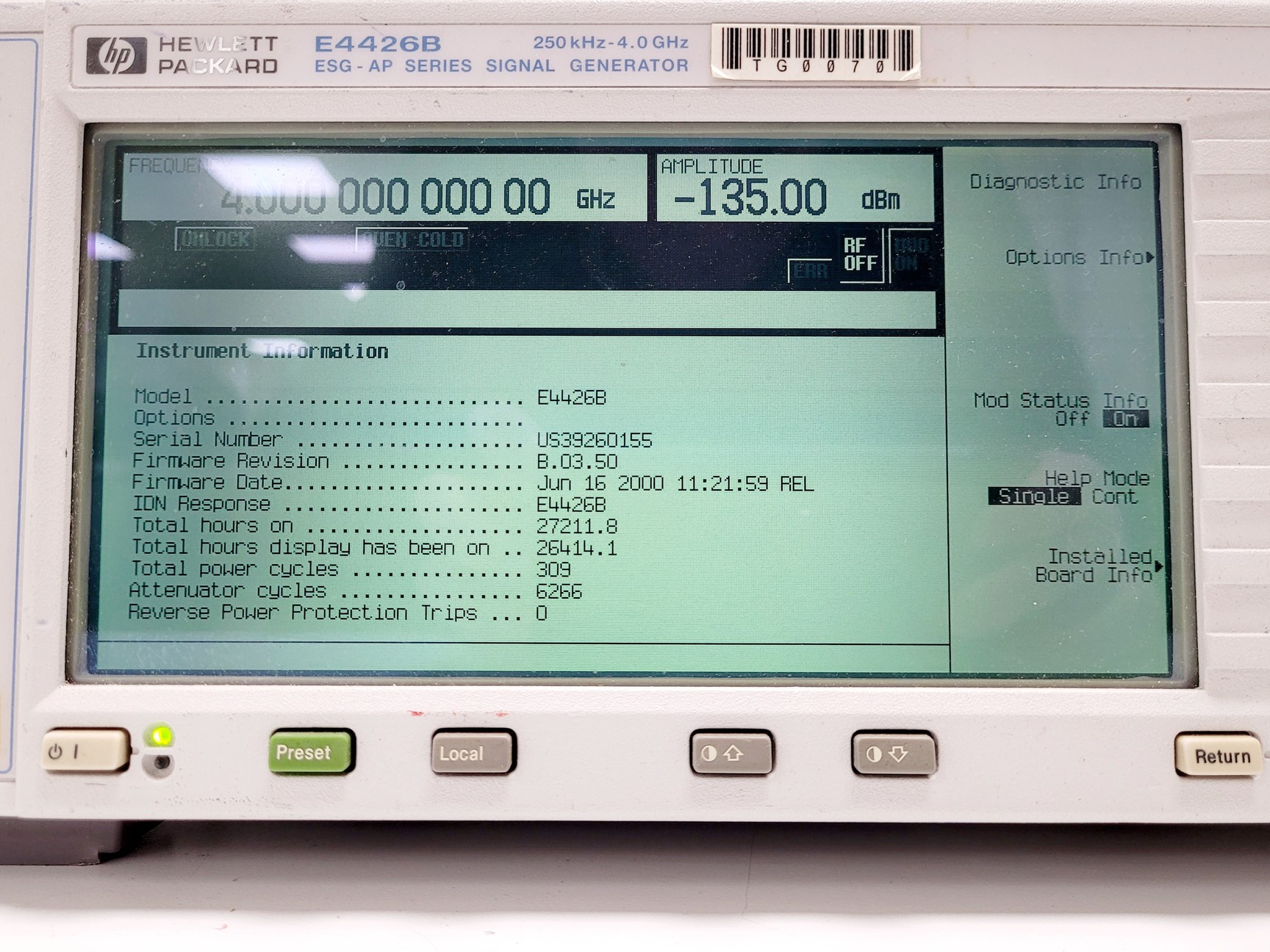 Image of Agilent E4426B ESG-AP Series Signal Generator
