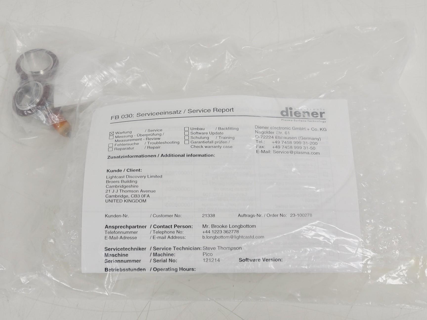 Image of Diener Pico Plasma System with Leybold D16BCS Pump & Accessories