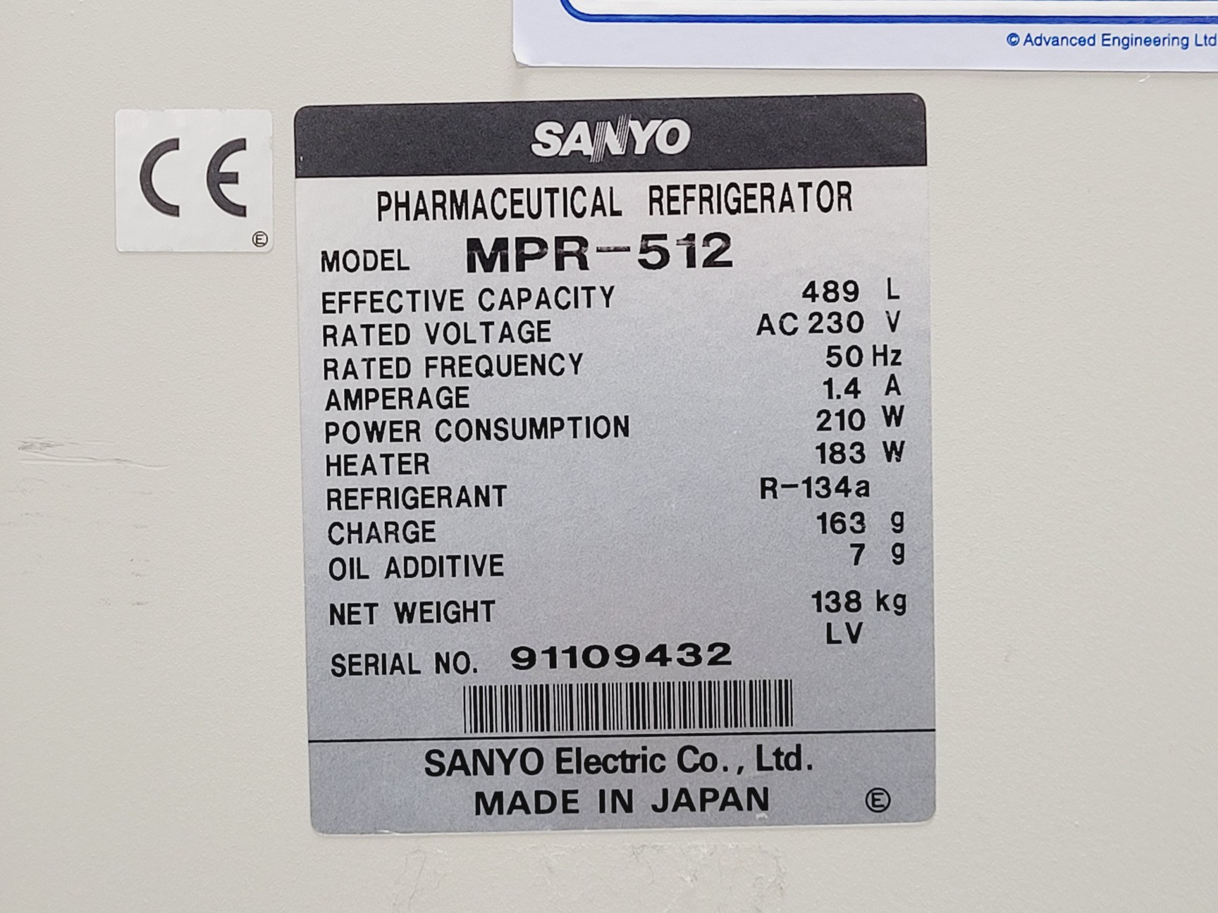 Image of Sanyo Medical MPR-512 Pharmaceutical Refrigerator 