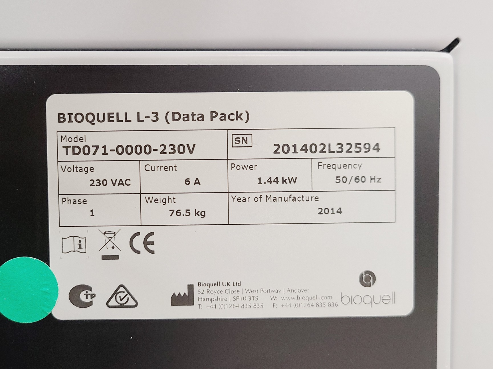 Image of Bioquell L3 VHP Gassing Unit Model - TD071-0000-230V