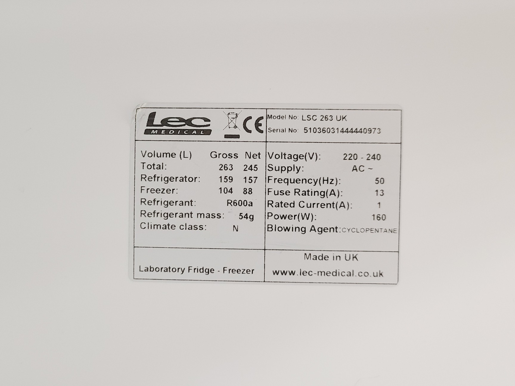 Image of LEC Medical LSC 263 UK Fridge Freezer