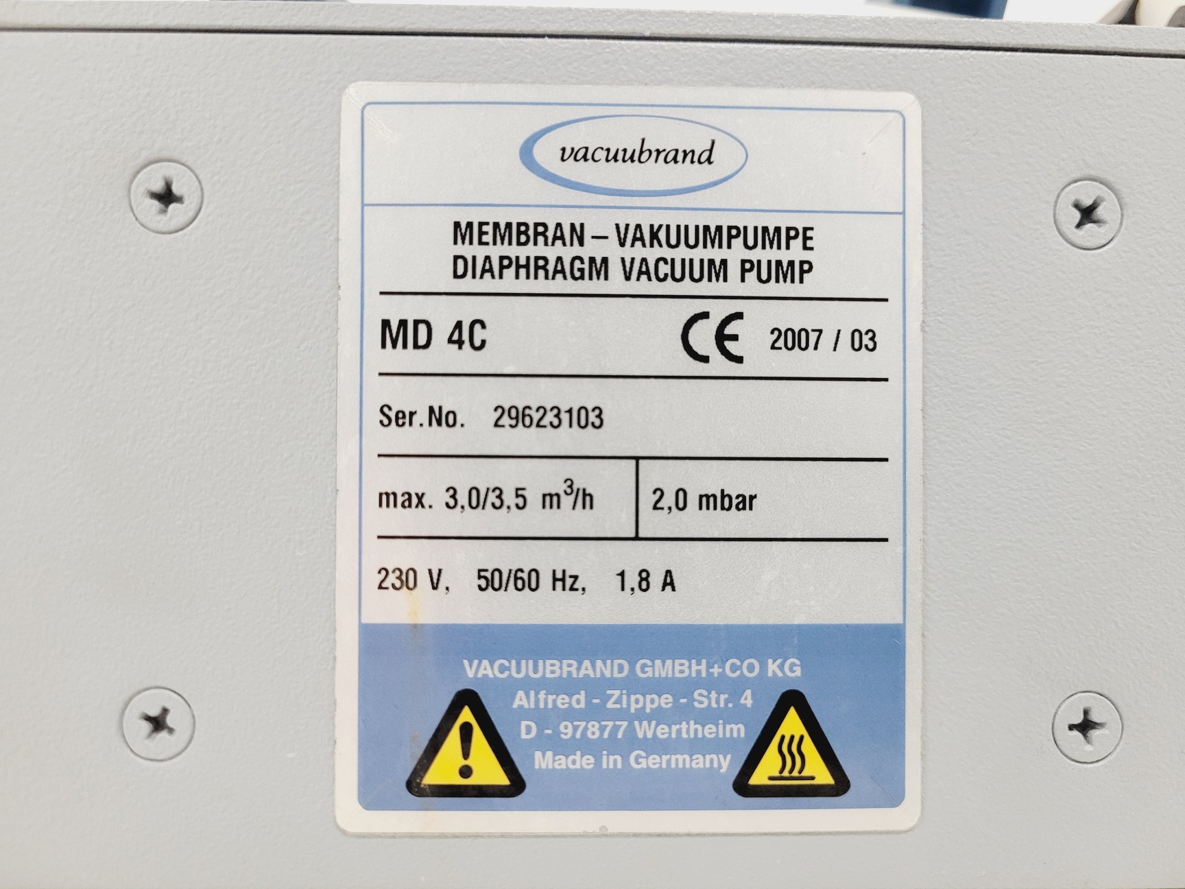 Image of Vacuubrand MD 4C Diaphragm Vacuum Pump