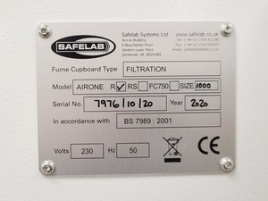 Thumbnail image of Safelab Airone 1000R Fume Cabinet Lab