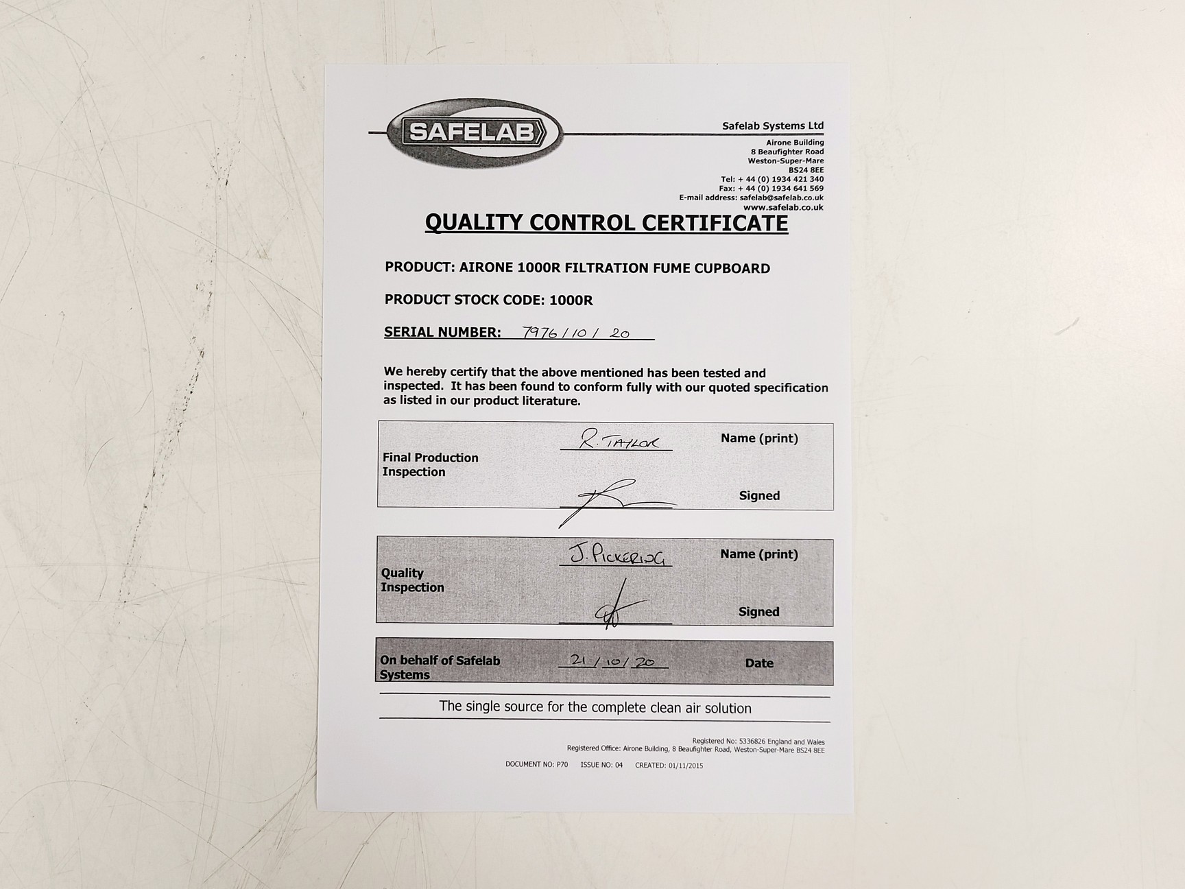 Image of Safelab Airone 1000R Fume Cabinet Lab