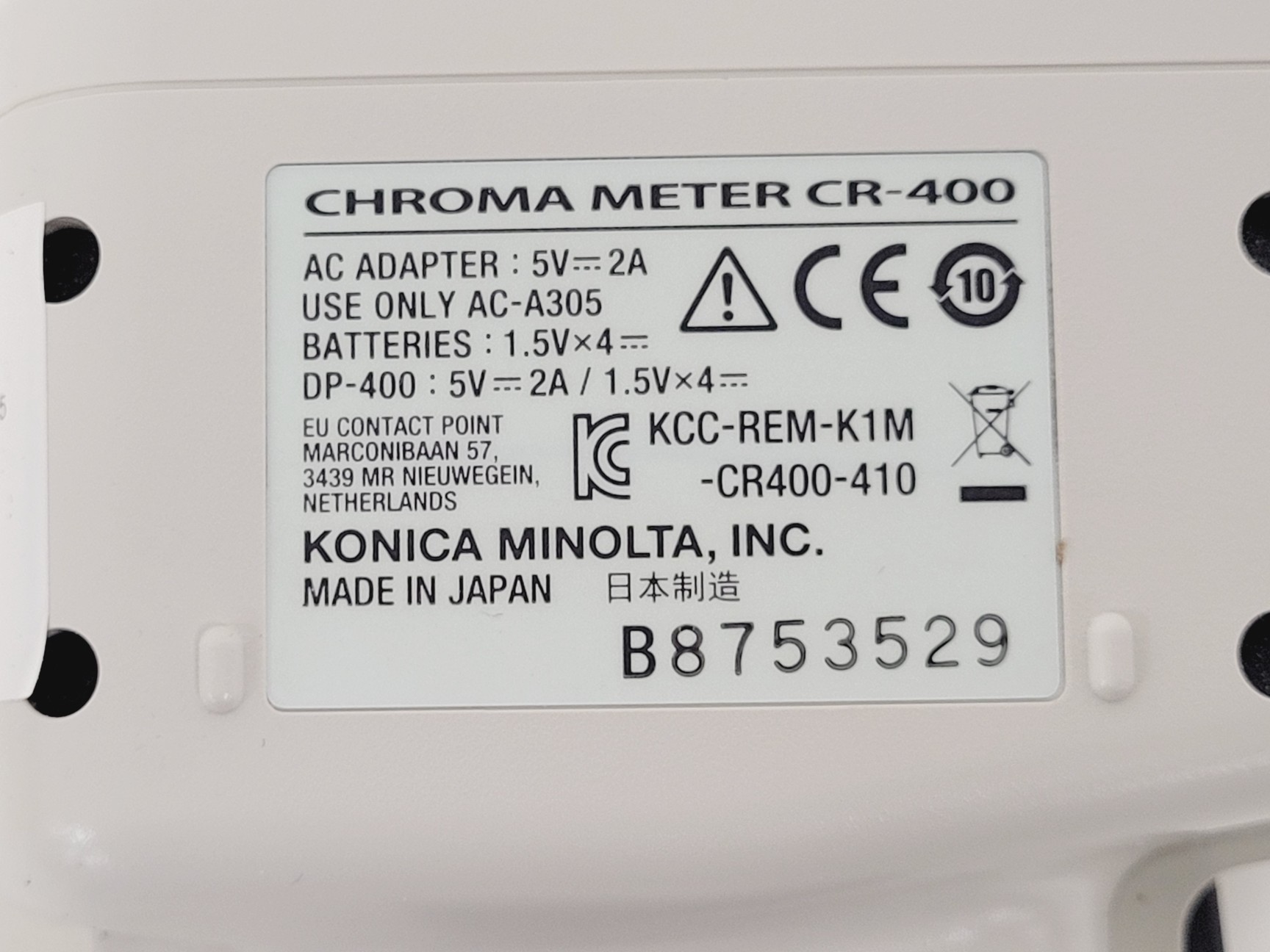 Image of Konica Minolta CR-400 Chroma Meter Calorimeter W/ DP-400 Data Processor