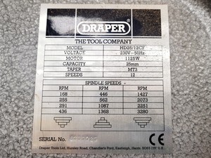 Thumbnail image of Draper HD25/12CF Drill Press