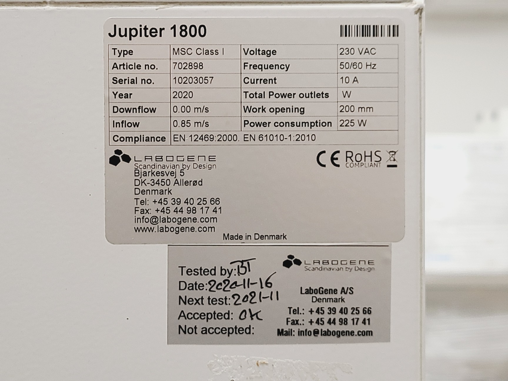 Image of Labogene Scanlaf Class 1 Jupiter Basic 1800 MSC Safety Cabinet Lab