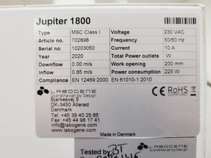 Thumbnail image of Labogene Scanlaf  Class 1 Safety Cabinet Jupiter Basic 1800 MSC Lab