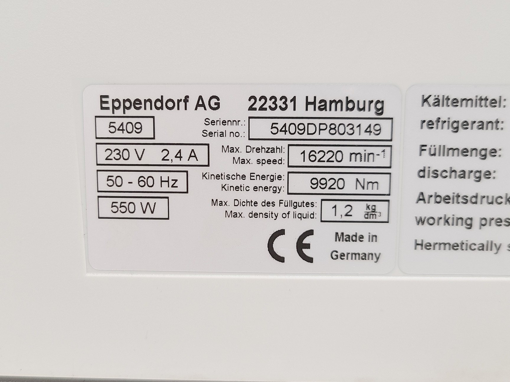 Image of Eppendorf Centrifuge 5427R