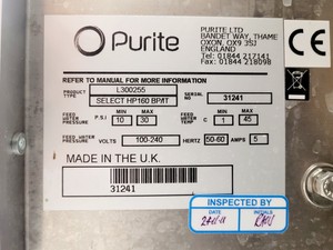 Thumbnail image of Purite HP160 BP/IT L300255 Water Purification System w/ Accessories Lab