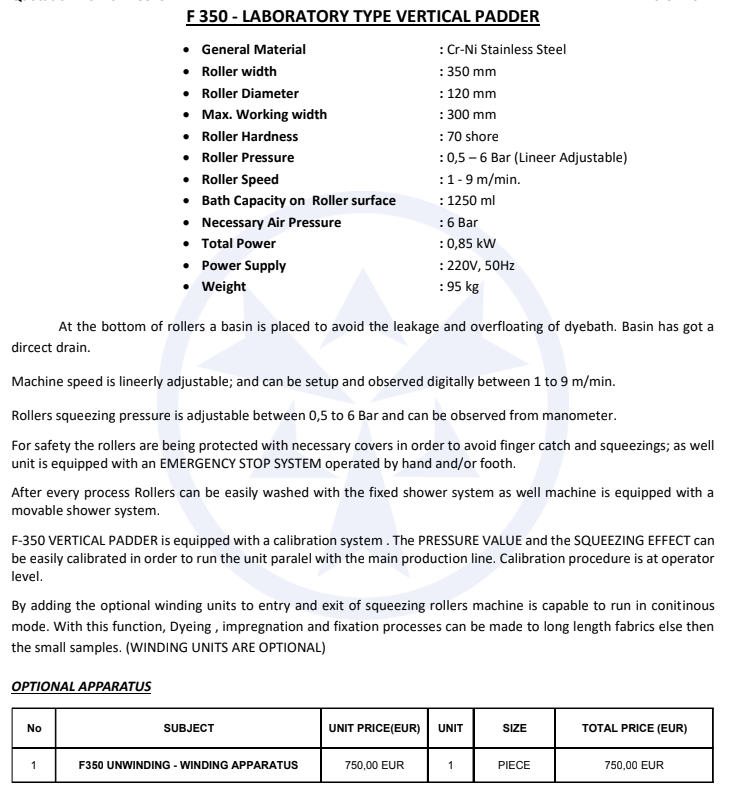 Image of Atac Machinery F 350 Laboratory Type Verticlal Padder