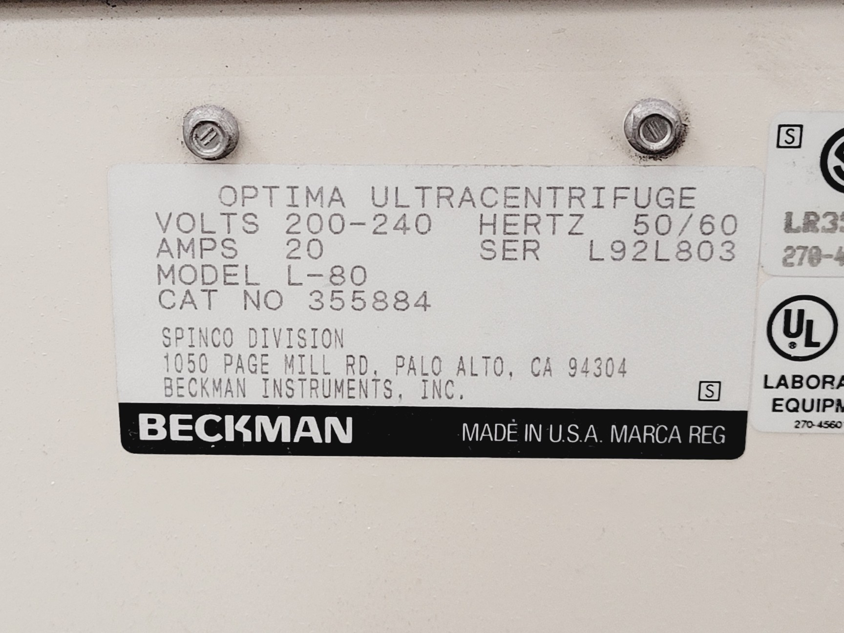 Image of Beckman Coulter Optima L80 Ultracentrifuge