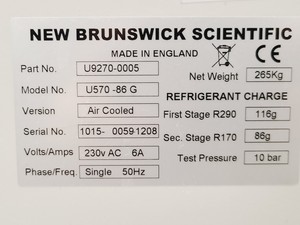 Thumbnail image of New Brunswick Scientific U570 -86G Ultra Low Temp Freezer Lab