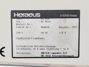 Thumbnail image of Heraeus Laminair HV Mini Laminar Flow Workstation Lab