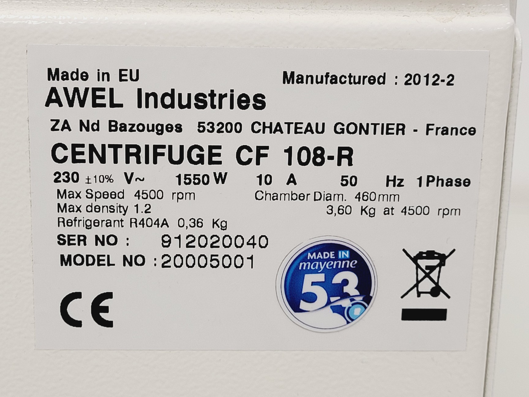 Image of AWEL Industries CF 108-R Centrifuge